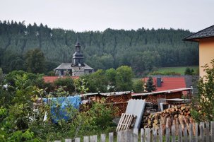 Blick zur Kirchturmspitze